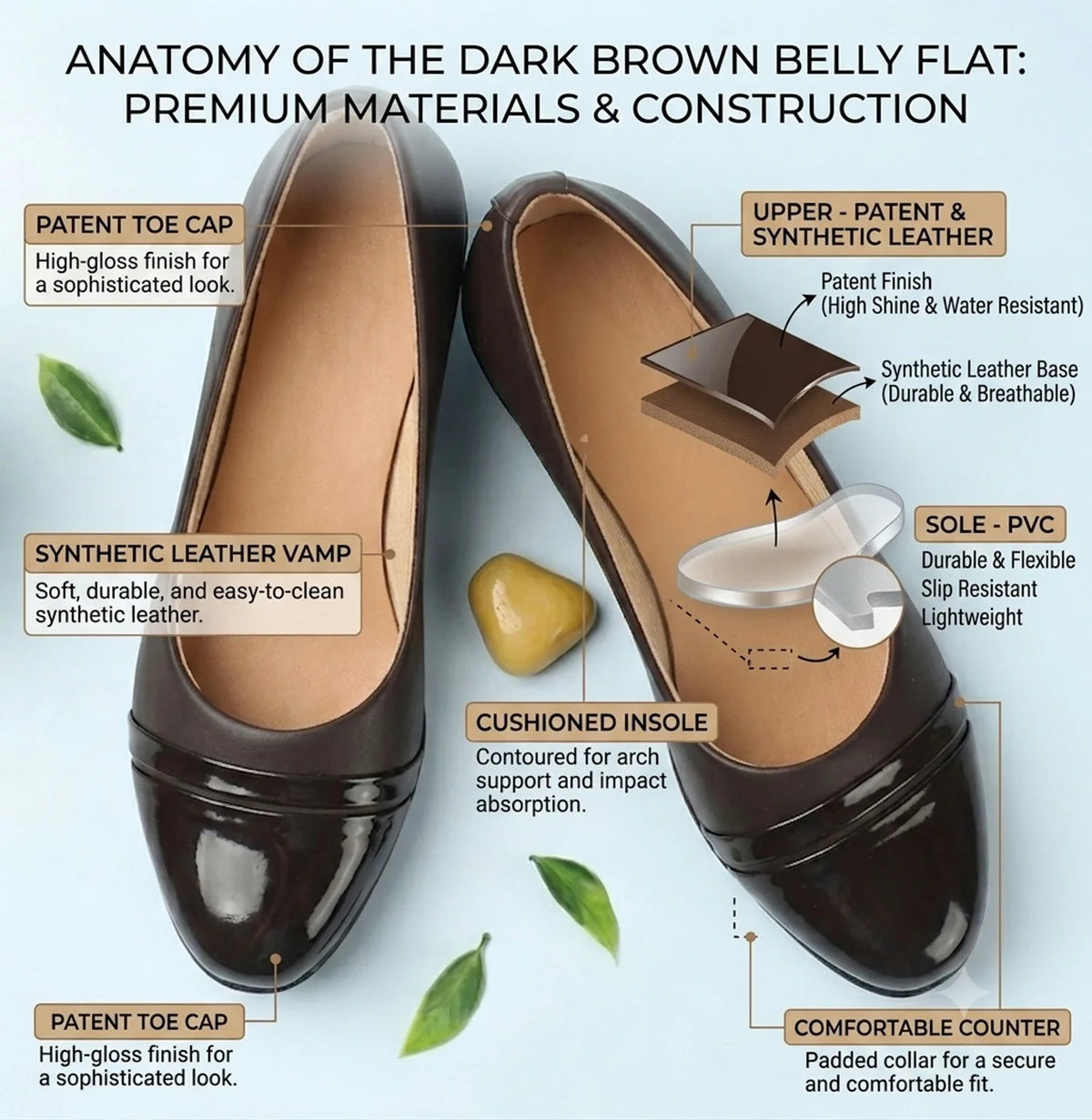 FOOTFAME Women Bellies Sandal (Brown, Beige , 7)
